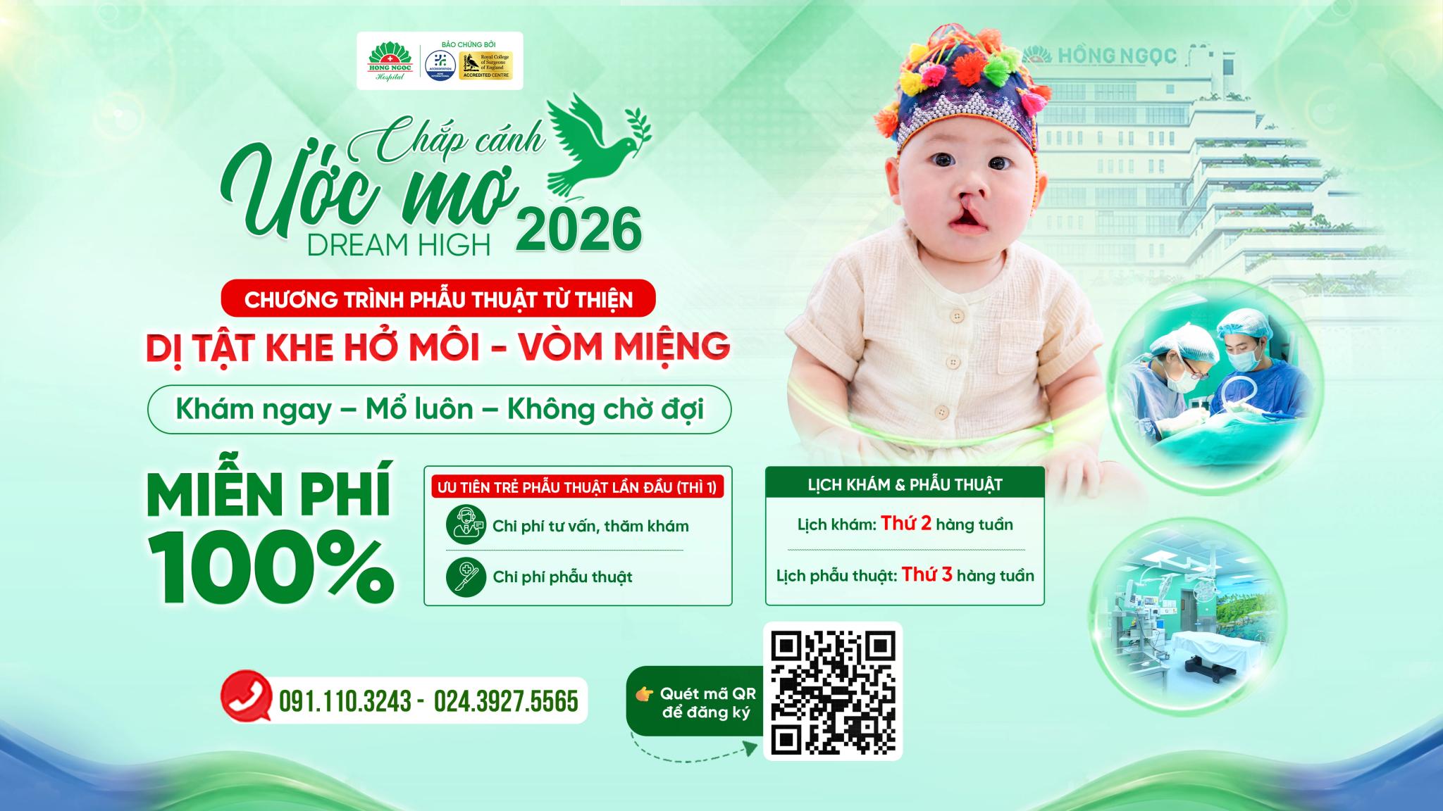 Chi phí phẫu thuật dị tật khe hở môi - vòm miệng bao nhiêu? Cơ hội mổ miễn phí 100% tại Bệnh viện Hồng Ngọc