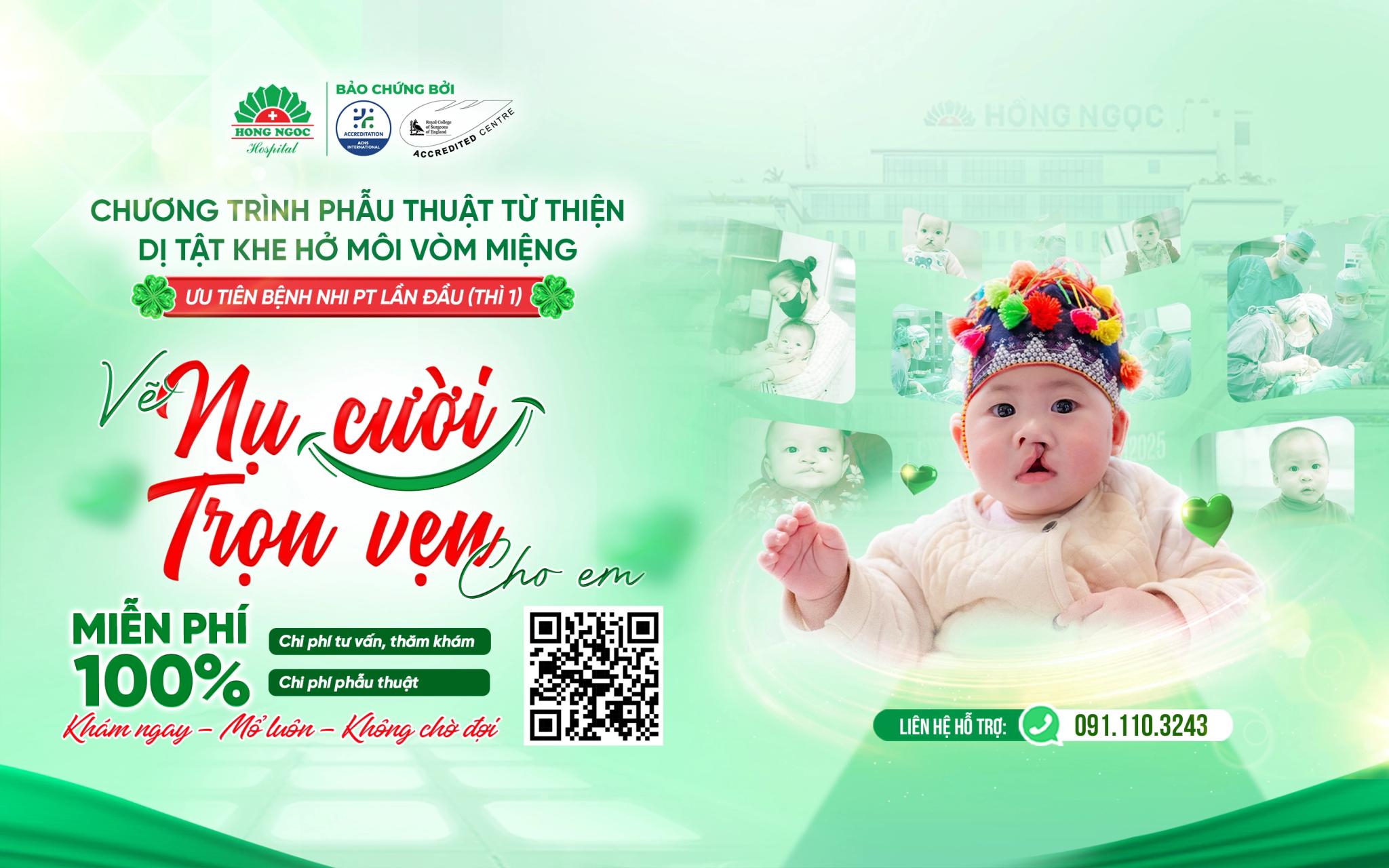 Bệnh viện Hồng Ngọc phẫu thuật miễn phí cho trẻ mắc dị tật hở môi - vòm miệng